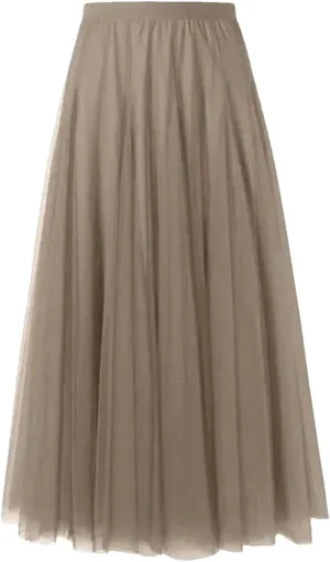 Women Pleated Midi Skirt Ladies Elastic High Waist Beach Tulle Skirts Mesh Skirt Teenage Girls A-Line Skirts