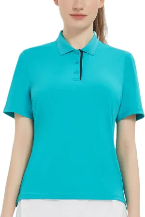 Women Print Golf Sport Polo Shirts Athletic Lightweight Quick Dry Slim Stretchable Tennis Short Sleeve Shirts