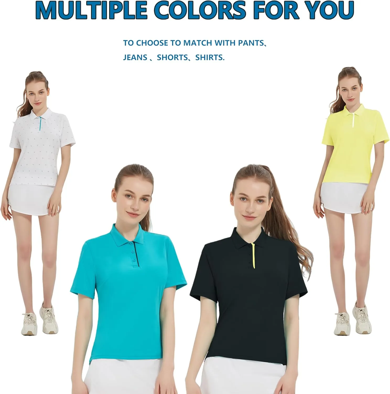 Women Print Golf Sport Polo Shirts Athletic Lightweight Quick Dry Slim Stretchable Tennis Short Sleeve Shirts