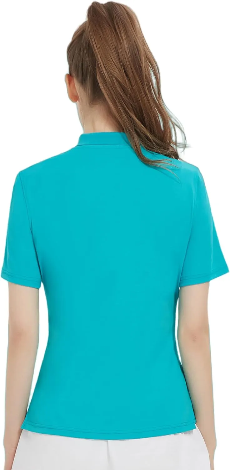 Women Print Golf Sport Polo Shirts Athletic Lightweight Quick Dry Slim Stretchable Tennis Short Sleeve Shirts