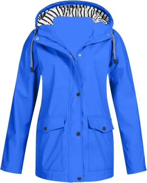 Women Rain Jacket with Hood Waterproof Lightweight Raincoat Zip Up Travel Hiking Windbreaker Fall Outdoor Trench Coat