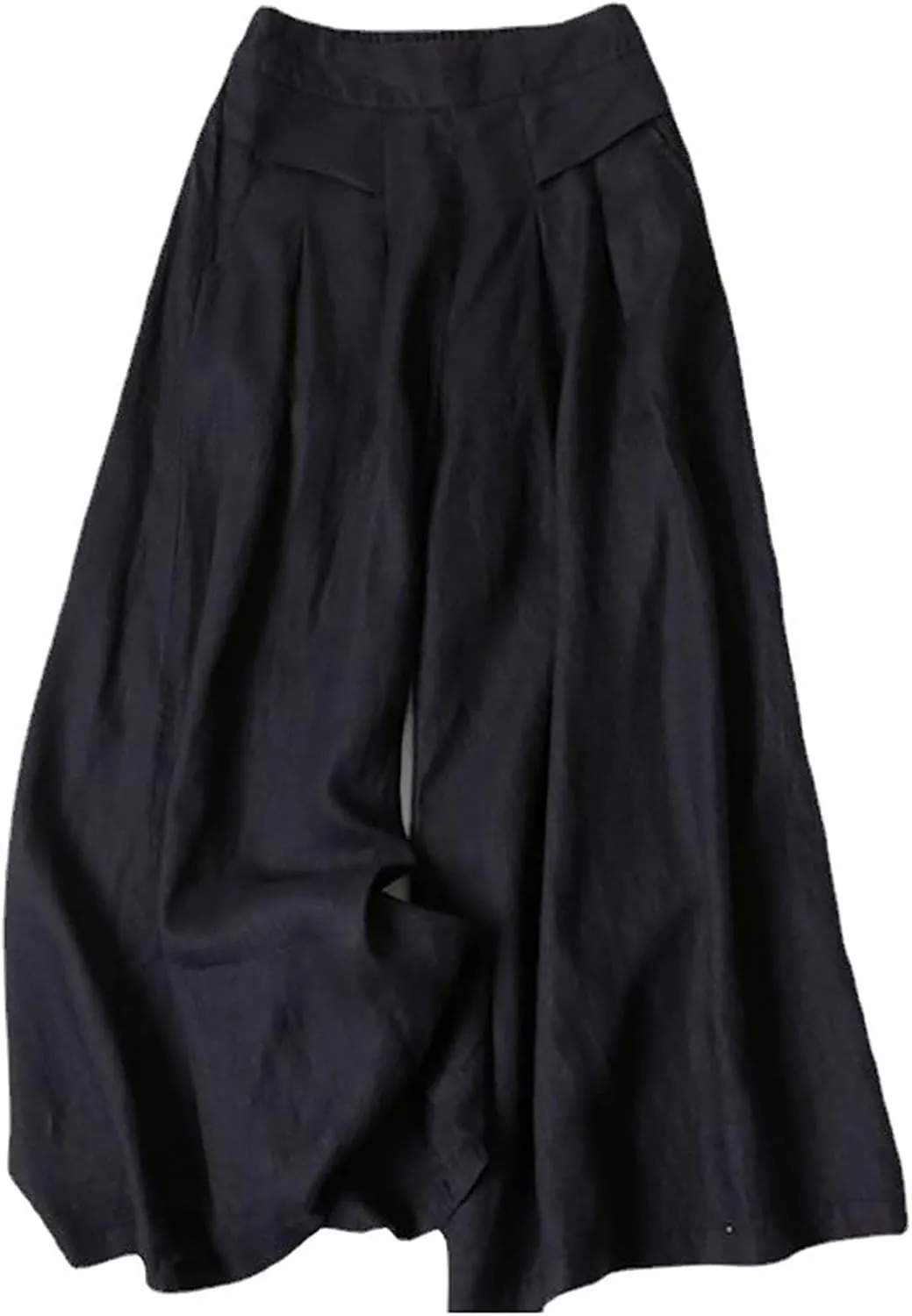 Women' S Culottes Linen Blend Wide Leg Pants Elastic Waist Casual Palazzo Trousers Baggy Comfy Capri Pant with Pocket