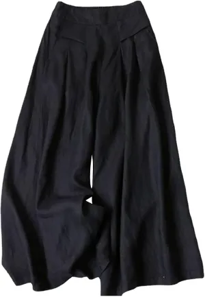 Women' S Culottes Linen Blend Wide Leg Pants Elastic Waist Casual Palazzo Trousers Baggy Comfy Capri Pant with Pocket