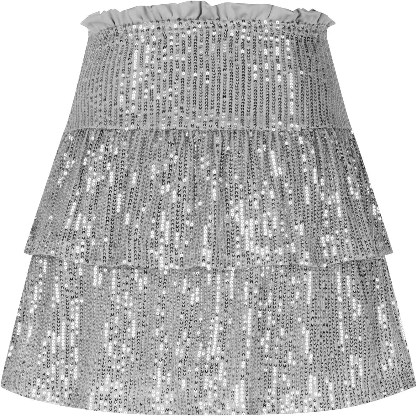 Women Sequin Skirt Sparkly Cute High Waist Ruffle Flowy Skirts Shiny Glitter Mini Short Skirts Night Out Club Party