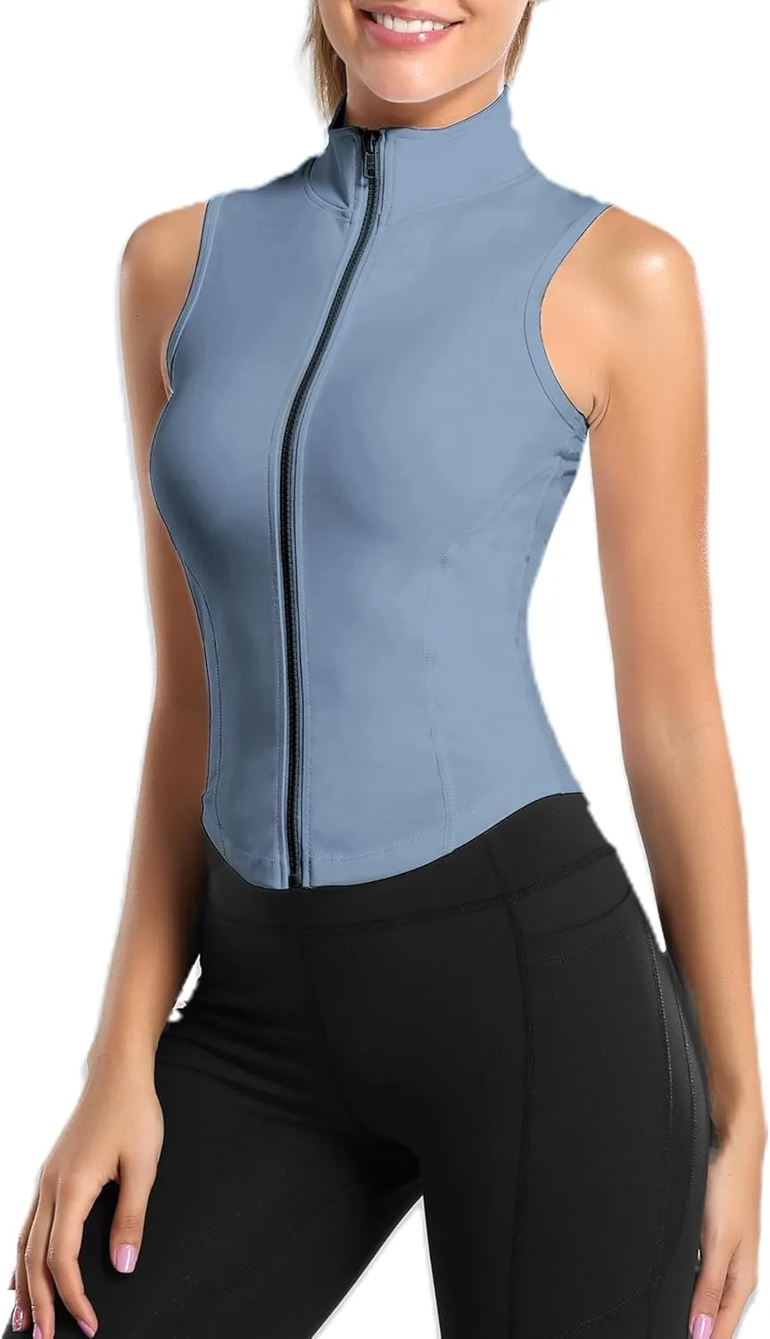 Women Summer Lightweight Cropped Athletic Zip Up Sleeveless Jackets Workout Gym Seamless Vests