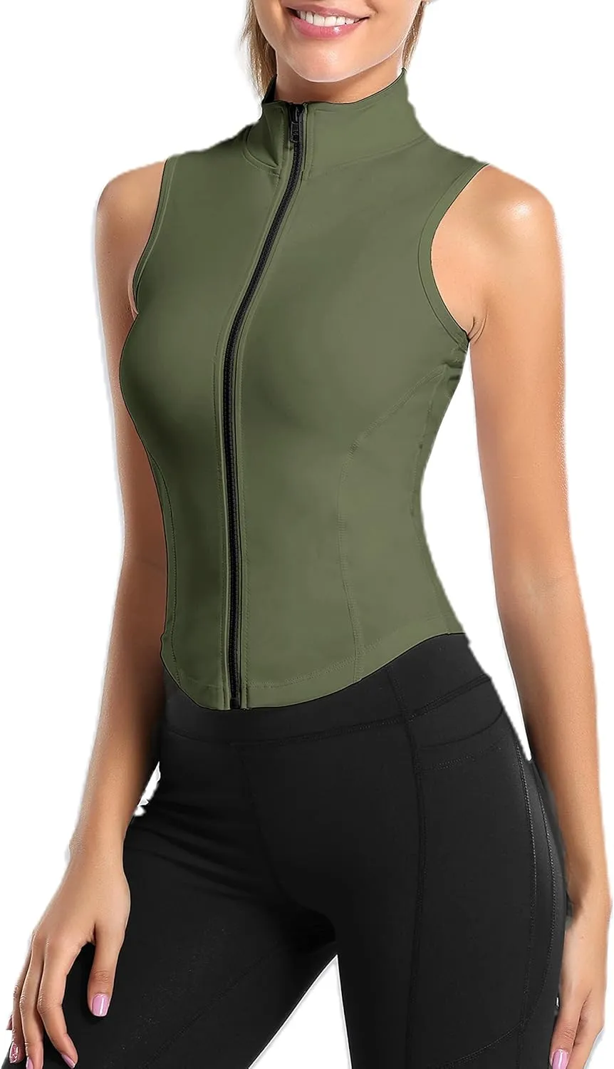 Women Summer Lightweight Cropped Athletic Zip Up Sleeveless Jackets Workout Gym Seamless Vests