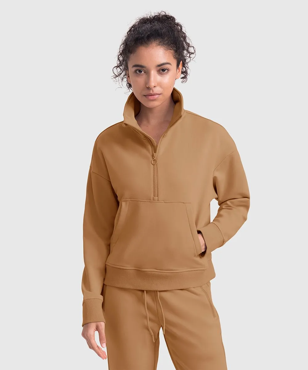 Women's 1/2 Zip Stand collar Pullover And Wide Leg Pants