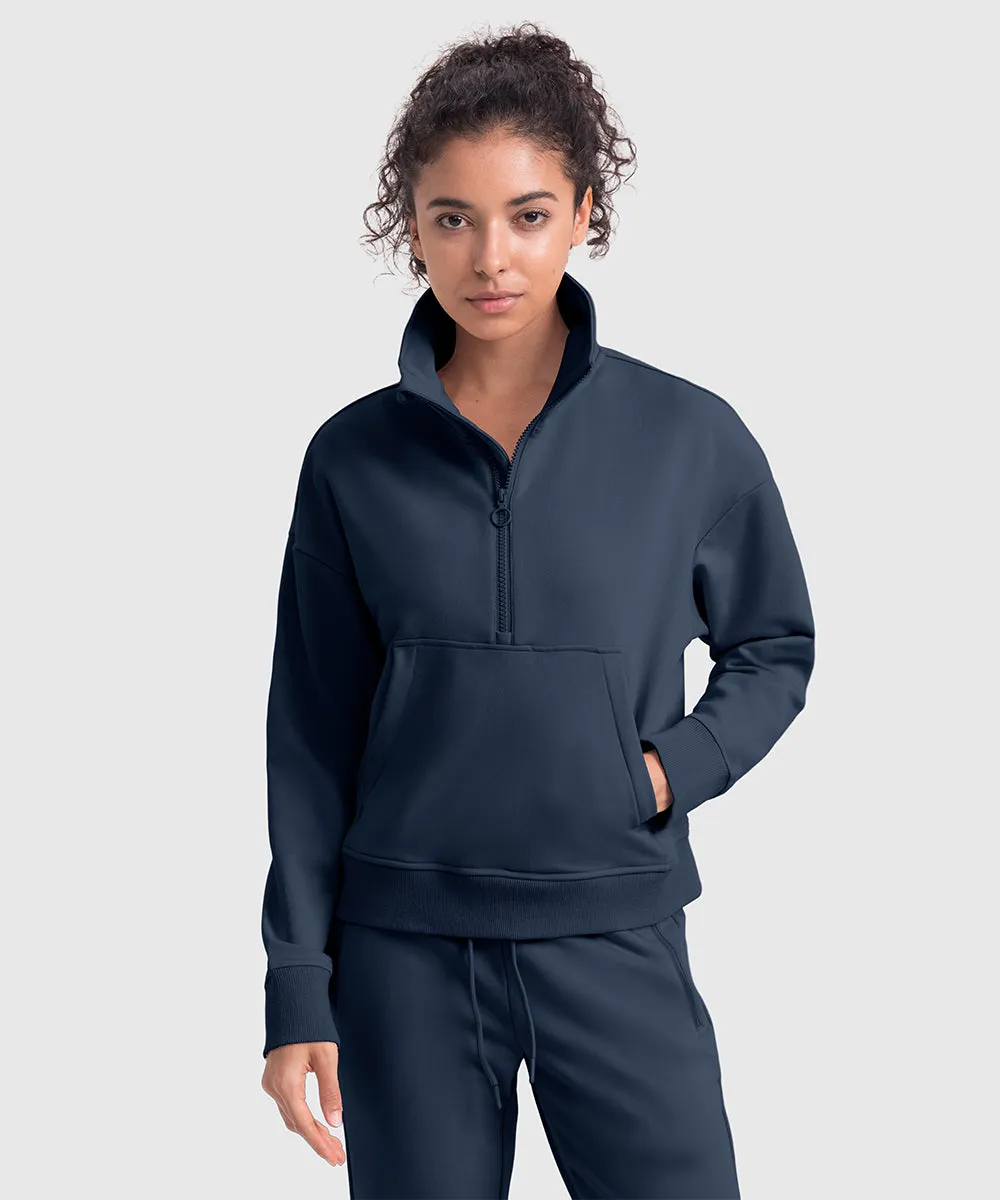 Women's 1/2 Zip Stand collar Pullover And Wide Leg Pants