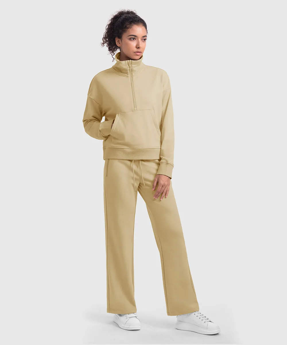 Women's 1/2 Zip Stand collar Pullover And Wide Leg Pants