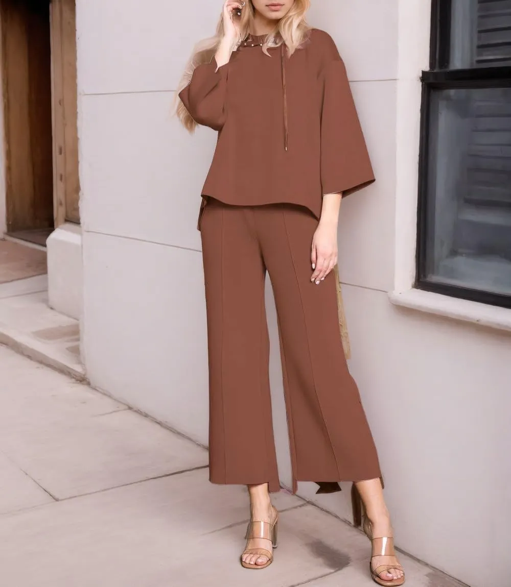 Women's 2 Piece Outfits Sweatsuit Sets Pearls Hoodie Top Wide Leg Pants Loose Lounge Set Tracksuits