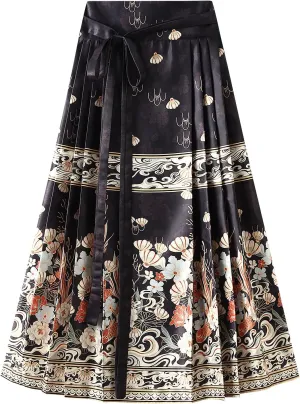 Women's 2024 Bohemian Long Skirts Elastic High Waist A Line Maxi Skirts Summer Casual Pleated Flowy Skirts