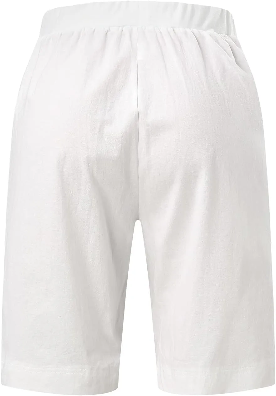 Womens 2024 Summer Casual Shorts Cotton and Linen Wide Leg Athletic Shorts Solid Buttons Sweat Cycling Short Pants 2024