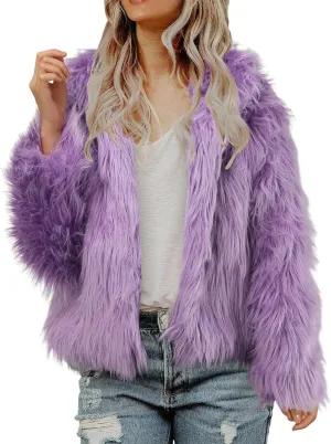 Women's 2024 Winter Coats Fleece Cropped Fuzzy Jacket Long Sleeve Pockets Shaggy Warm Outerwear Soft Clothes