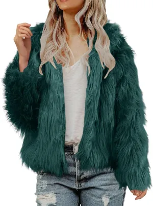 Women's 2024 Winter Coats Fleece Cropped Fuzzy Jacket Long Sleeve Pockets Shaggy Warm Outerwear Soft Clothes