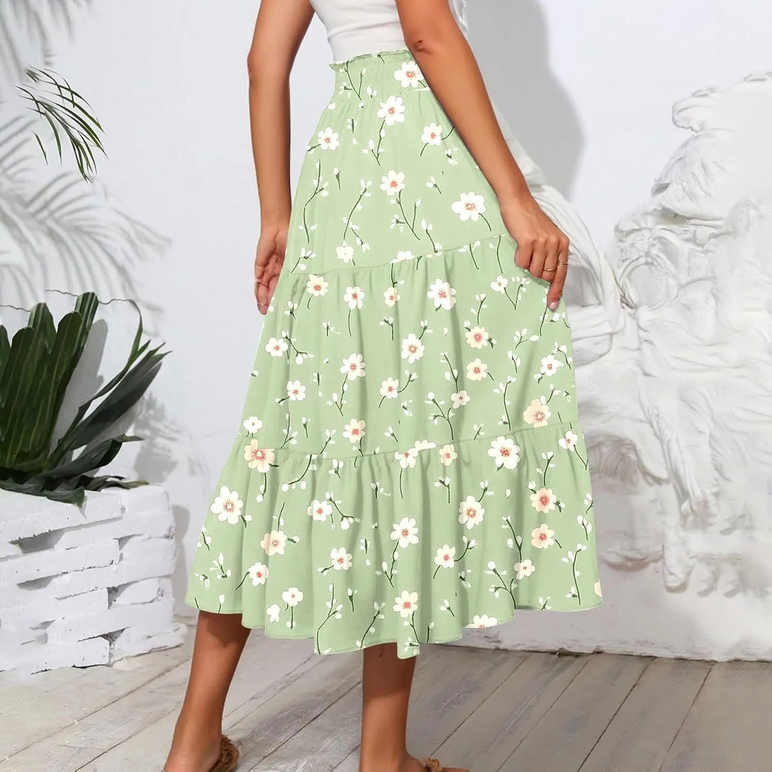 Women's 2025 Spring Summer High Waist Boho Floral Casual Flowy A Line Beach Long Skirts, S-2XL