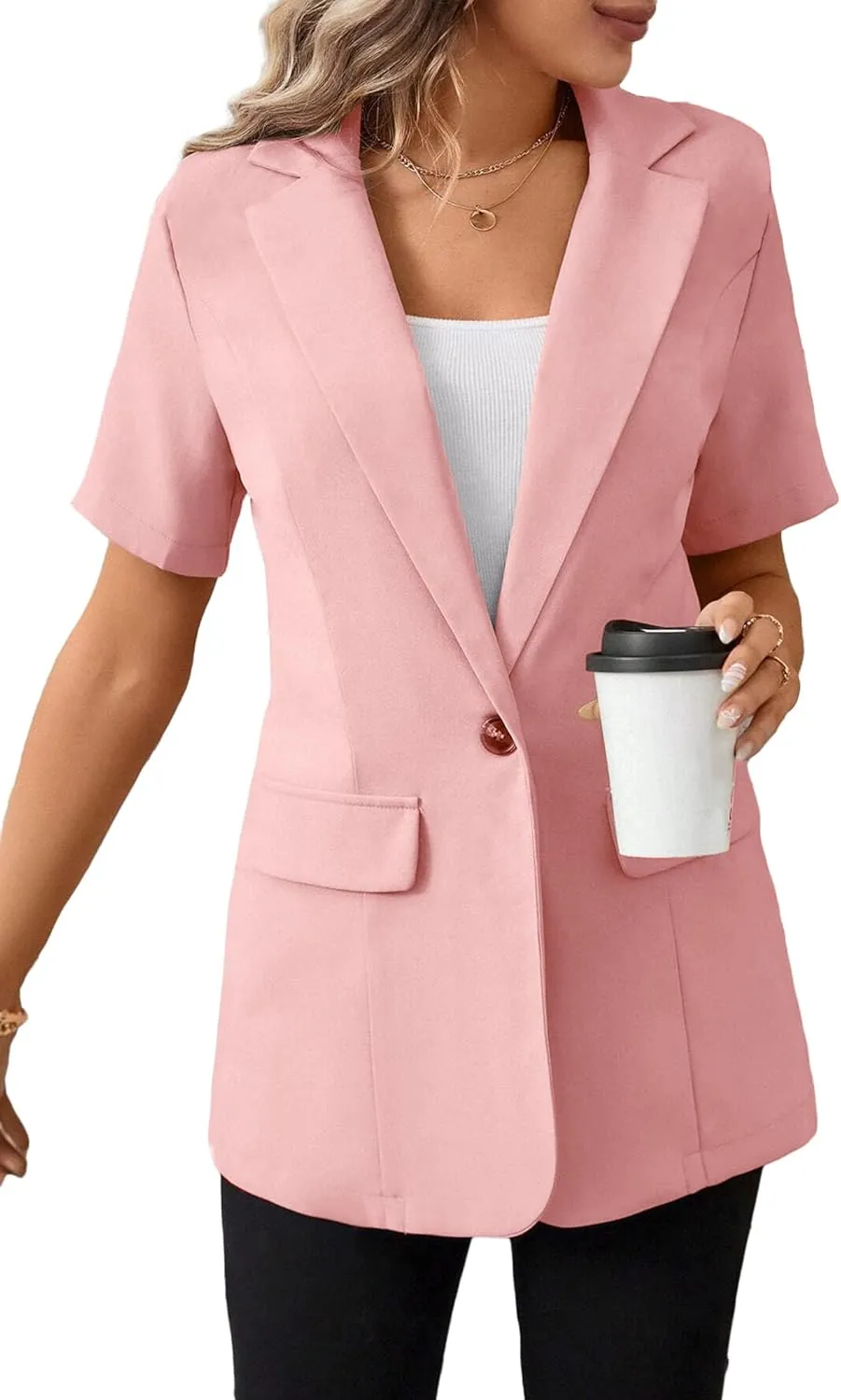 Women's 2025 Summer Short Sleeve Blazer Jacket Lightweight Fully-Lined Business Casual Fashion Suit with Pockets