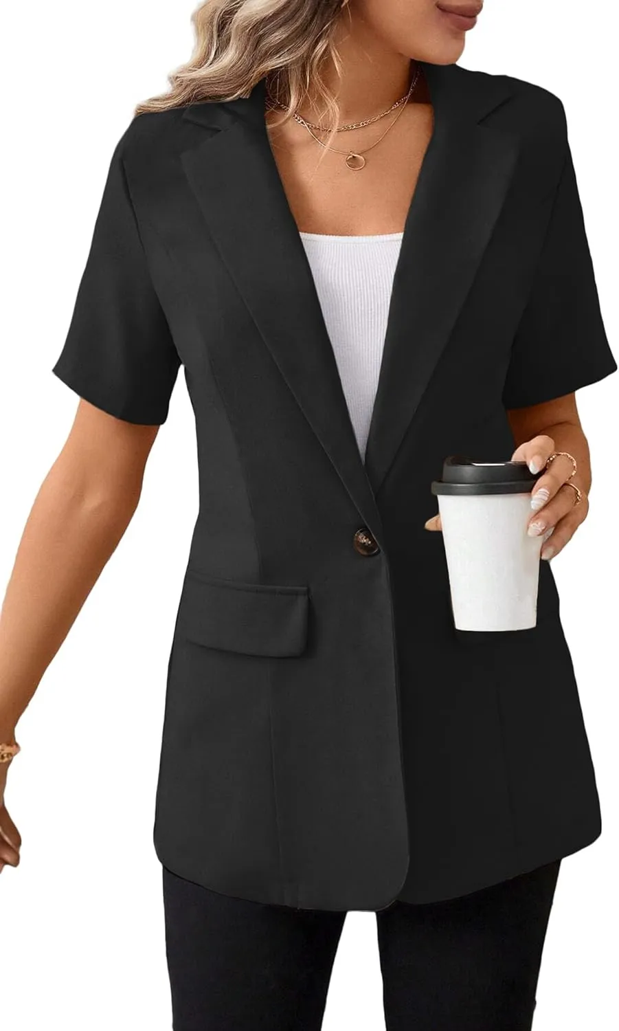 Women's 2025 Summer Short Sleeve Blazer Jacket Lightweight Fully-Lined Business Casual Fashion Suit with Pockets