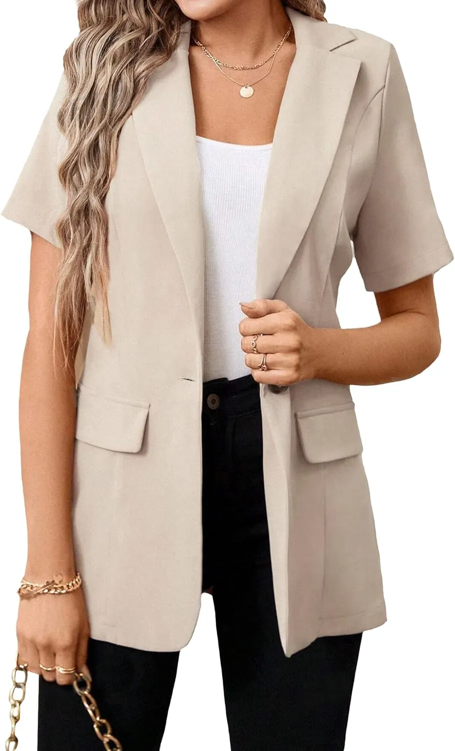 Women's 2025 Summer Short Sleeve Blazer Jacket Lightweight Fully-Lined Business Casual Fashion Suit with Pockets