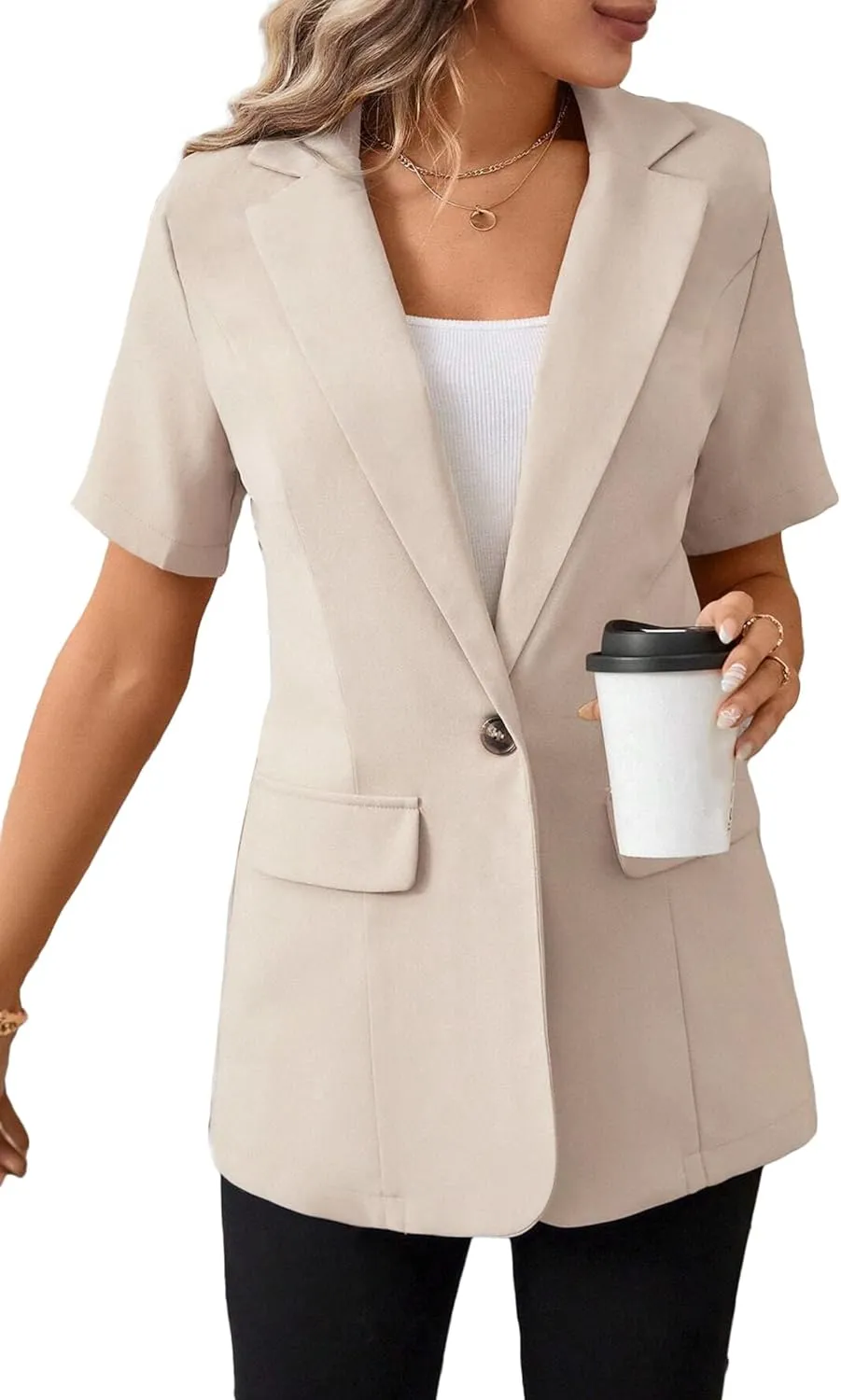 Women's 2025 Summer Short Sleeve Blazer Jacket Lightweight Fully-Lined Business Casual Fashion Suit with Pockets