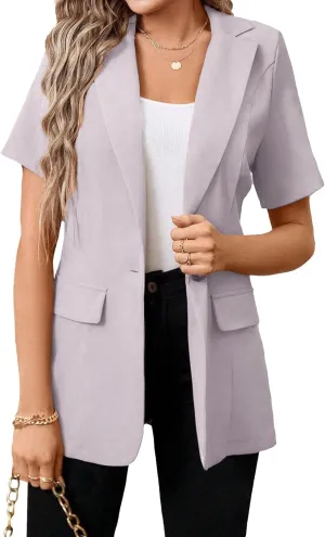 Women's 2025 Summer Short Sleeve Blazer Jacket Lightweight Fully-Lined Business Casual Fashion Suit with Pockets