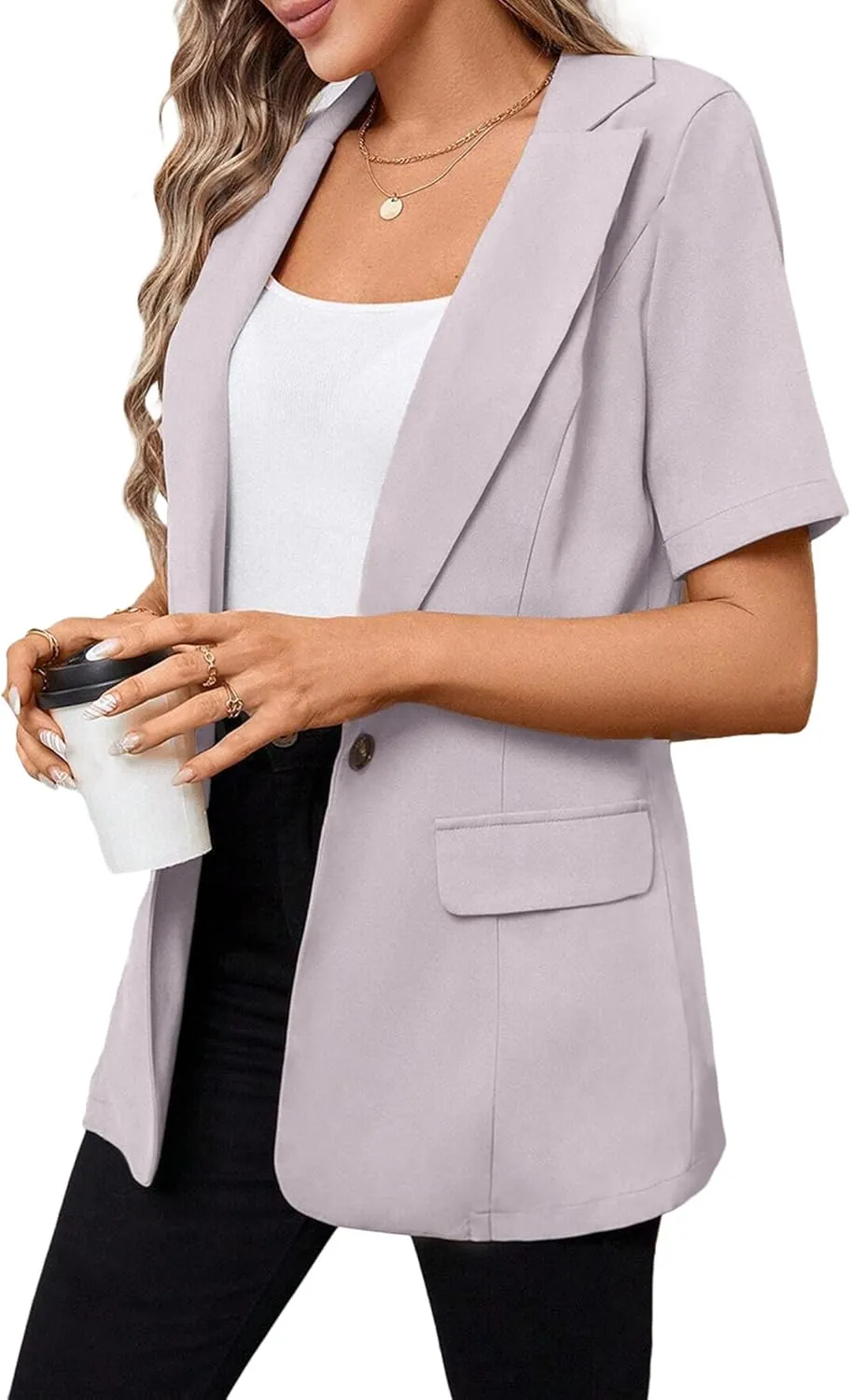Women's 2025 Summer Short Sleeve Blazer Jacket Lightweight Fully-Lined Business Casual Fashion Suit with Pockets