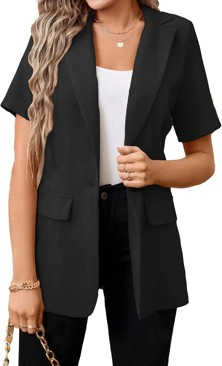Women's 2025 Summer Short Sleeve Blazer Jacket Lightweight Fully-Lined Business Casual Fashion Suit with Pockets