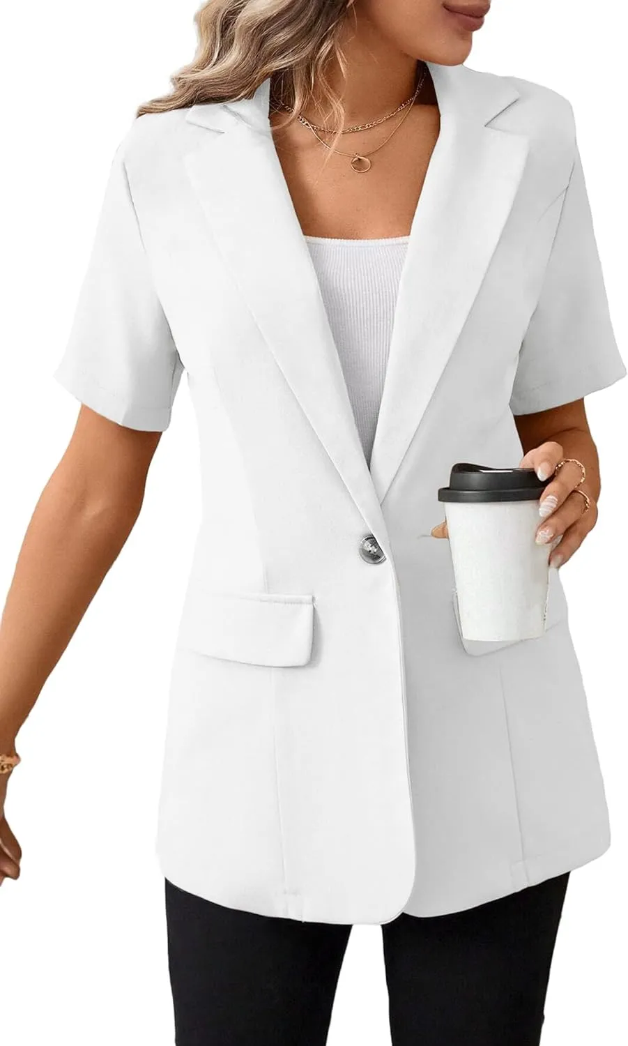Women's 2025 Summer Short Sleeve Blazer Jacket Lightweight Fully-Lined Business Casual Fashion Suit with Pockets