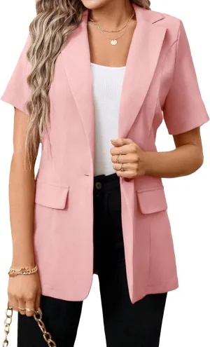 Women's 2025 Summer Short Sleeve Blazer Jacket Lightweight Fully-Lined Business Casual Fashion Suit with Pockets