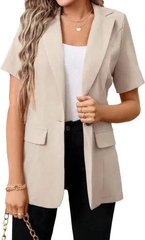 Women's 2025 Summer Short Sleeve Blazer Jacket Lightweight Fully-Lined Business Casual Fashion Suit with Pockets