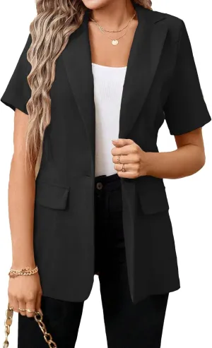 Women's 2025 Summer Short Sleeve Blazer Jacket Lightweight Fully-Lined Business Casual Fashion Suit with Pockets