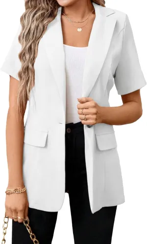 Women's 2025 Summer Short Sleeve Blazer Jacket Lightweight Fully-Lined Business Casual Fashion Suit with Pockets