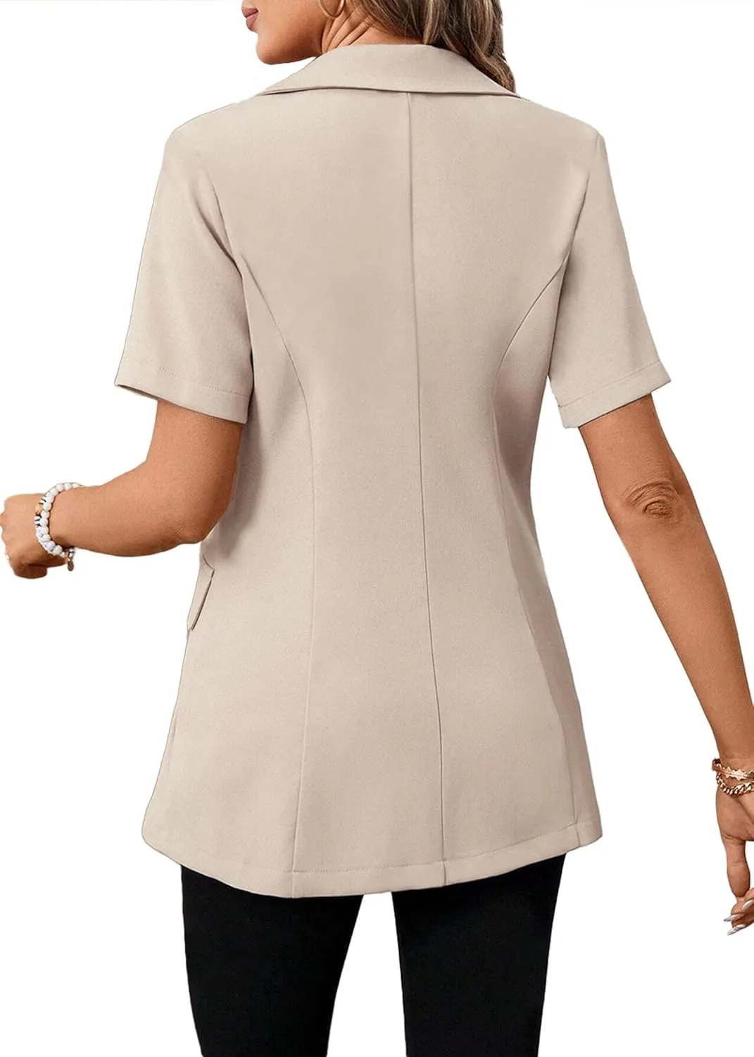 Women's 2025 Summer Short Sleeve Blazer Jacket Lightweight Fully-Lined Business Casual Fashion Suit with Pockets