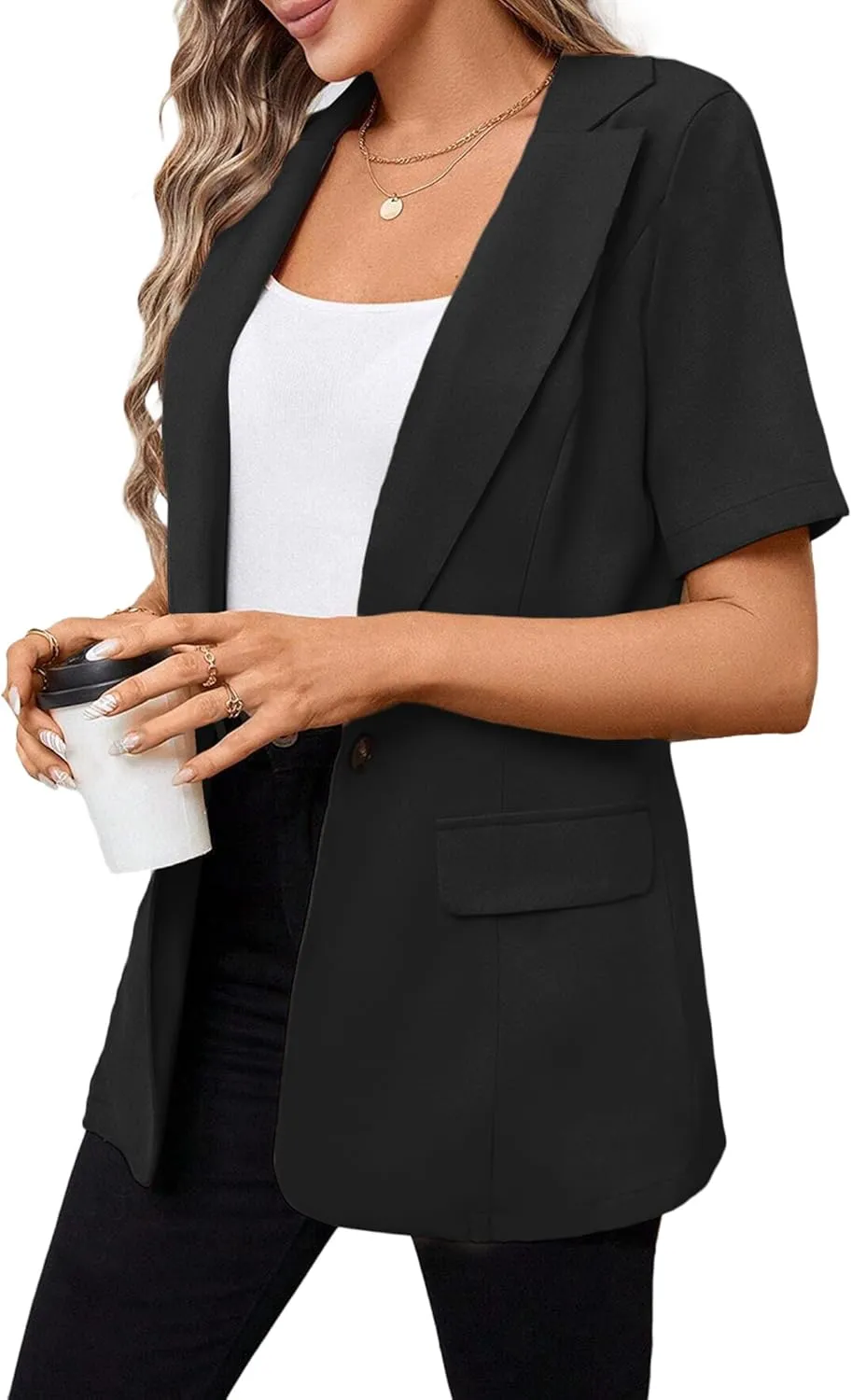 Women's 2025 Summer Short Sleeve Blazer Jacket Lightweight Fully-Lined Business Casual Fashion Suit with Pockets