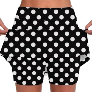 Womens Athletic Skorts with Pockets,High Waisted Tennis Skorts Polka Dot Print Golf Yoga Culottes Shorts Skirt