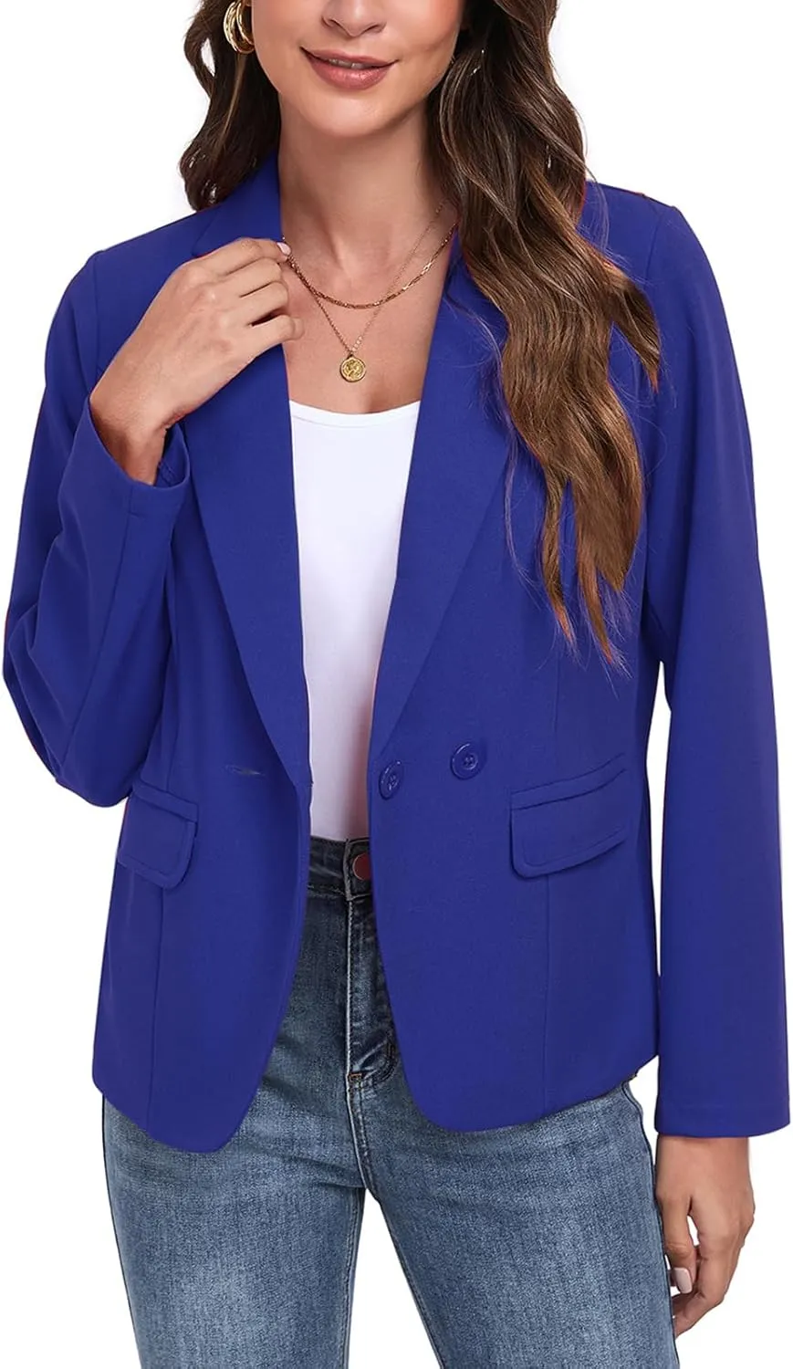Womens Blazers Casual Long Sleeve Lapel Button Work Office Blazer Jackets with Pockets 2025, S-2XL