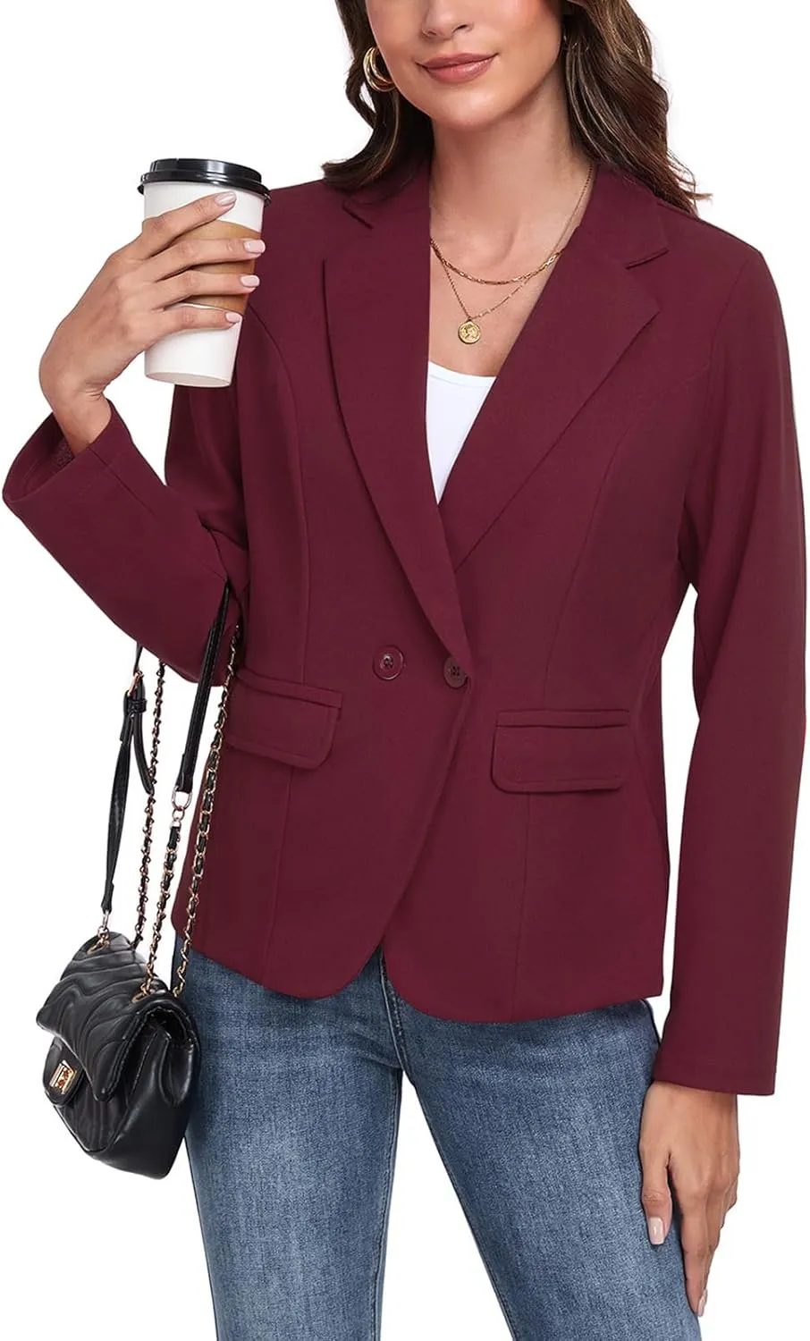 Womens Blazers Casual Long Sleeve Lapel Button Work Office Blazer Jackets with Pockets 2025, S-2XL