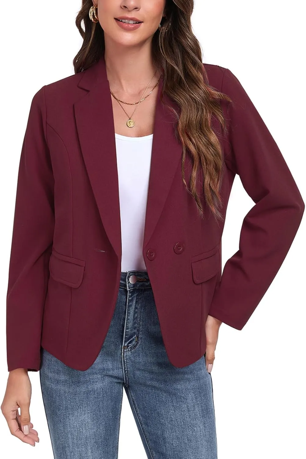 Womens Blazers Casual Long Sleeve Lapel Button Work Office Blazer Jackets with Pockets 2025, S-2XL