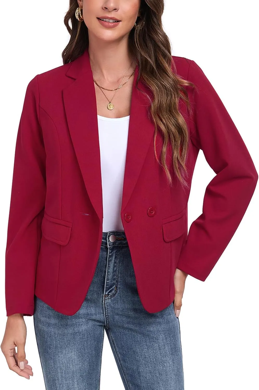 Womens Blazers Casual Long Sleeve Lapel Button Work Office Blazer Jackets with Pockets 2025, S-2XL