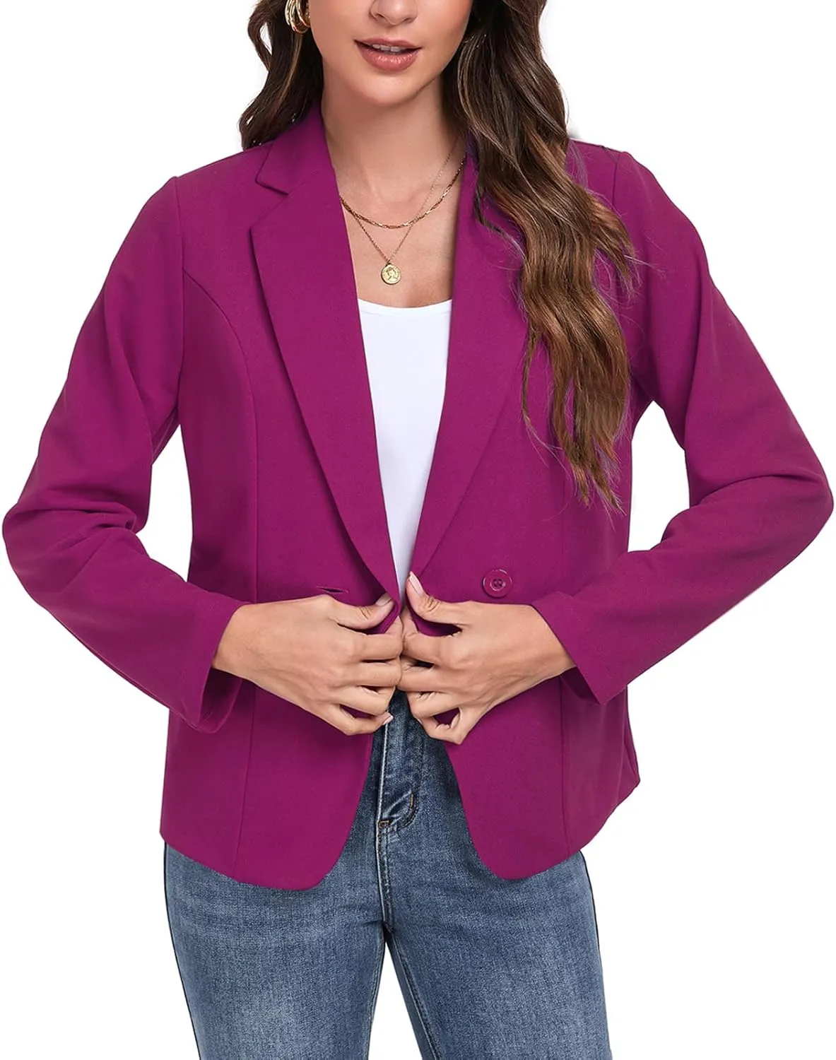 Womens Blazers Casual Long Sleeve Lapel Button Work Office Blazer Jackets with Pockets 2025, S-2XL