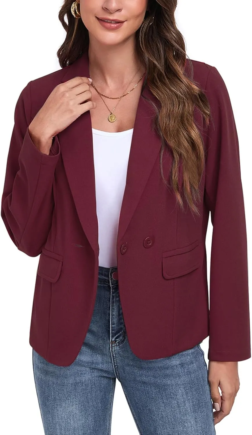 Womens Blazers Casual Long Sleeve Lapel Button Work Office Blazer Jackets with Pockets 2025, S-2XL