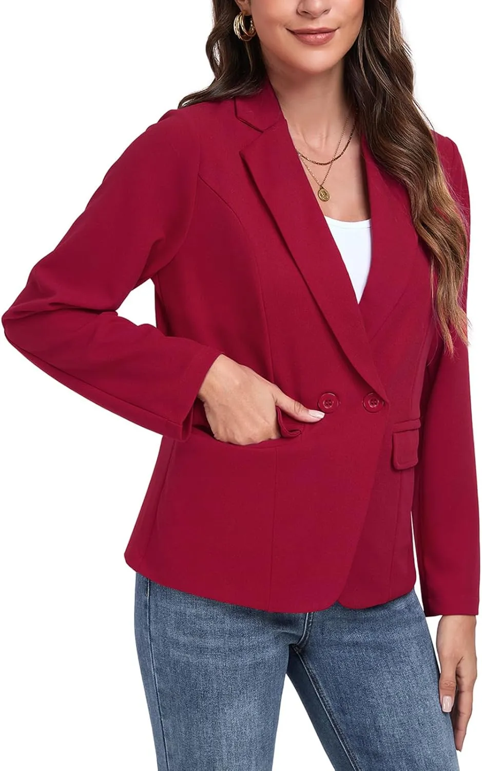 Womens Blazers Casual Long Sleeve Lapel Button Work Office Blazer Jackets with Pockets 2025, S-2XL