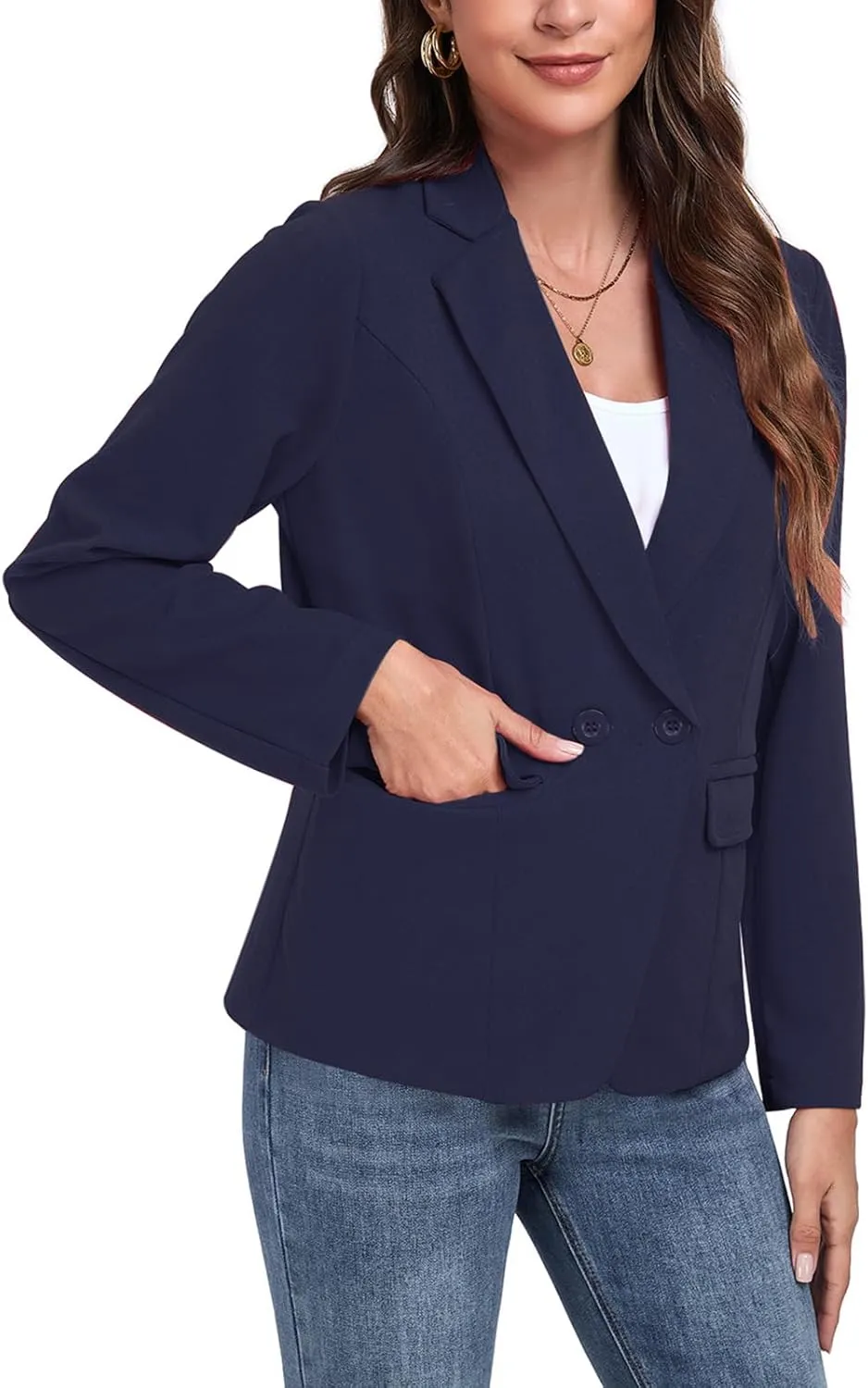 Womens Blazers Casual Long Sleeve Lapel Button Work Office Blazer Jackets with Pockets 2025, S-2XL