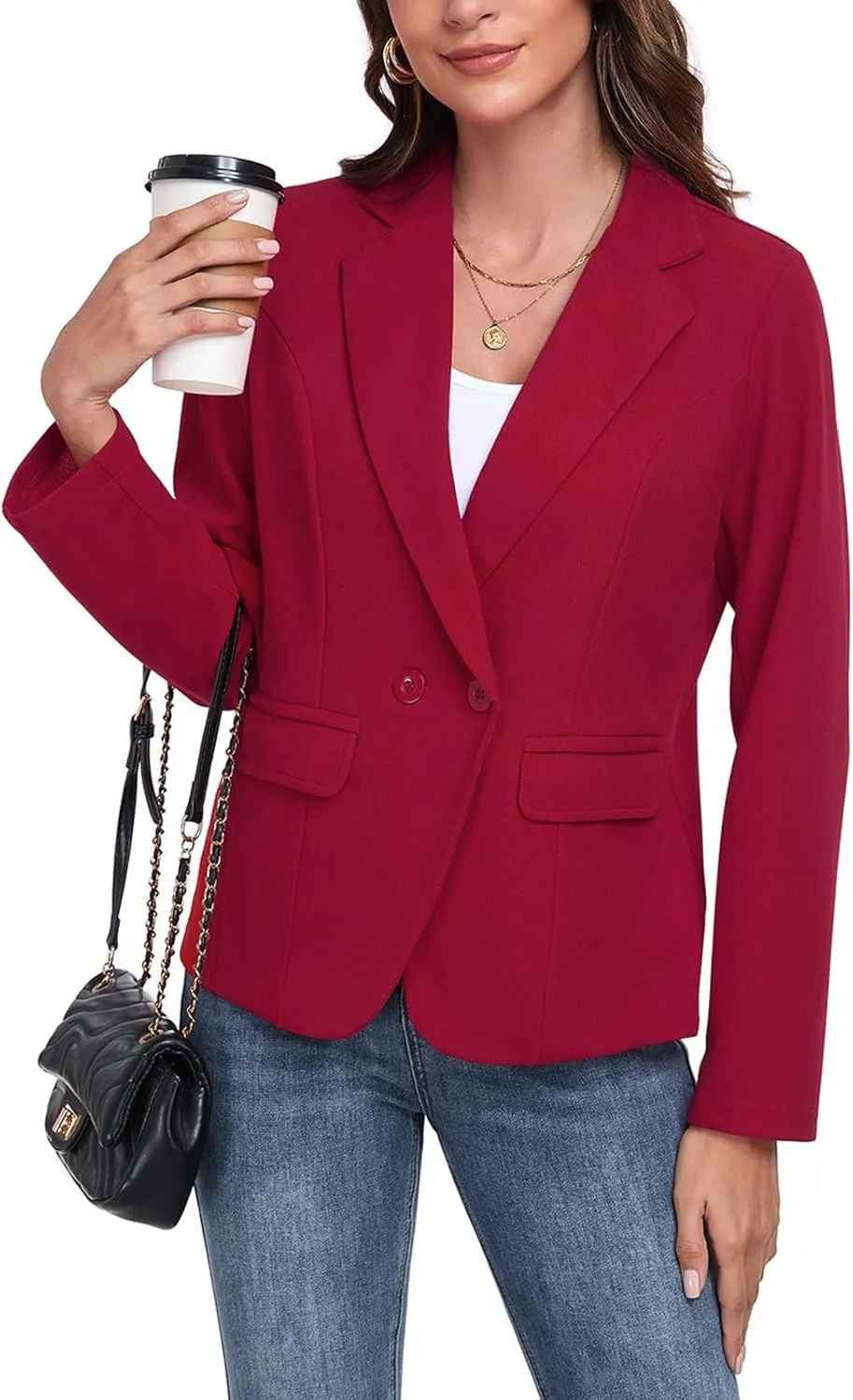 Womens Blazers Casual Long Sleeve Lapel Button Work Office Blazer Jackets with Pockets 2025, S-2XL