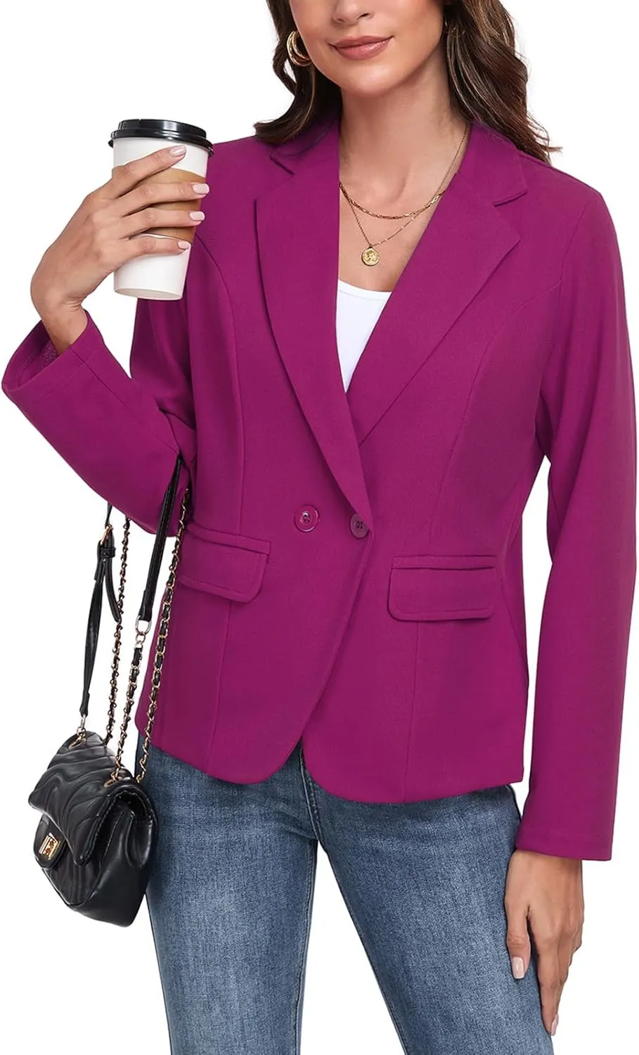 Womens Blazers Casual Long Sleeve Lapel Button Work Office Blazer Jackets with Pockets 2025, S-2XL
