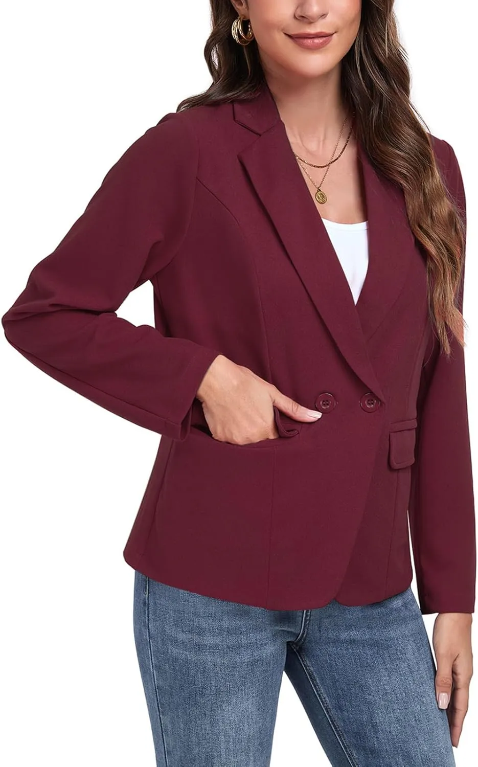Womens Blazers Casual Long Sleeve Lapel Button Work Office Blazer Jackets with Pockets 2025, S-2XL