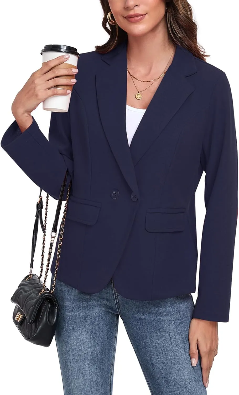 Womens Blazers Casual Long Sleeve Lapel Button Work Office Blazer Jackets with Pockets 2025, S-2XL