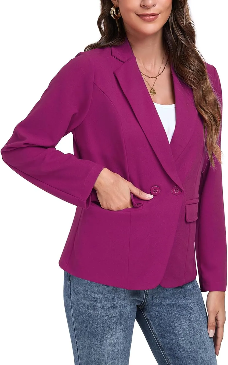 Womens Blazers Casual Long Sleeve Lapel Button Work Office Blazer Jackets with Pockets 2025, S-2XL