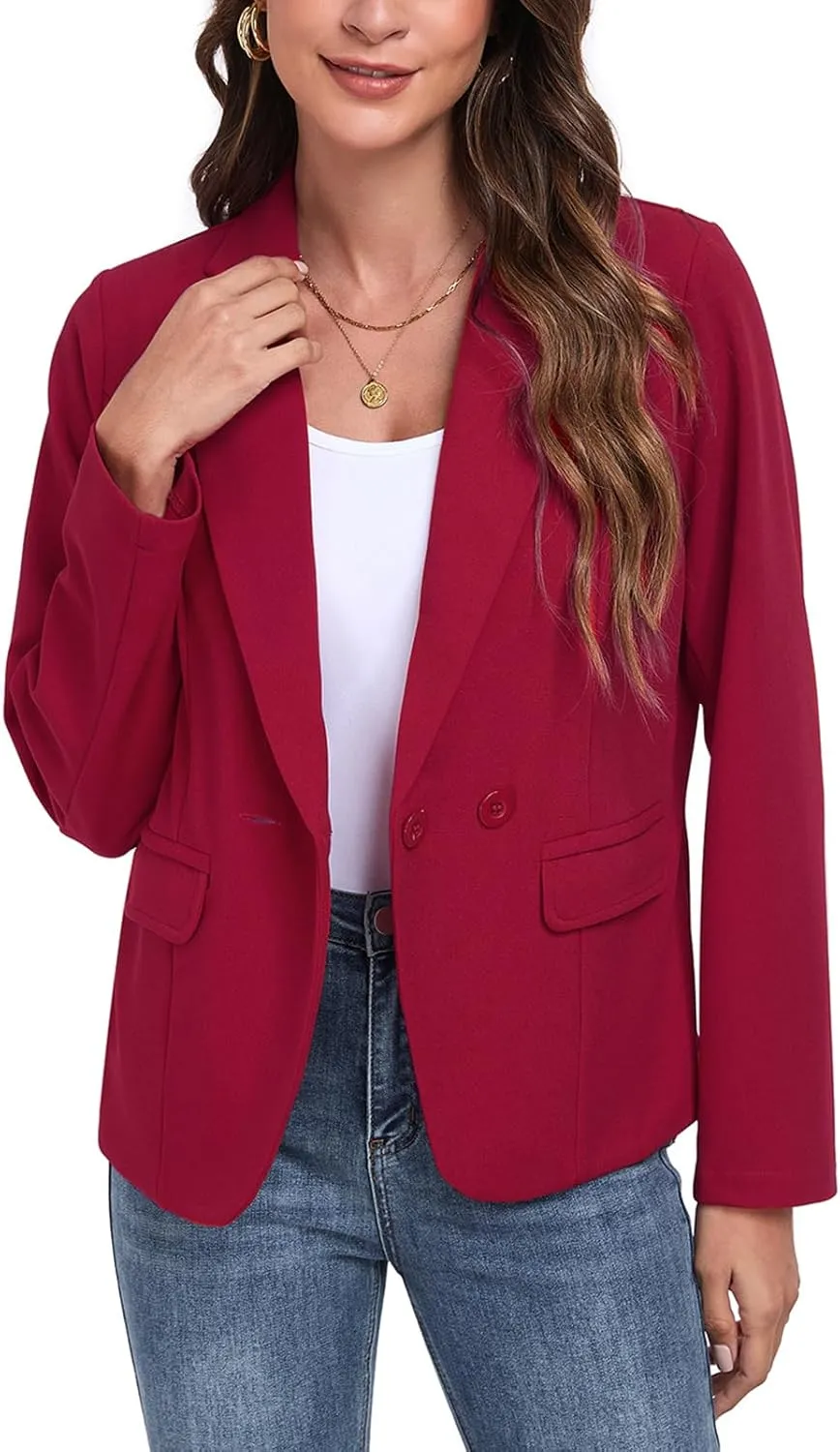 Womens Blazers Casual Long Sleeve Lapel Button Work Office Blazer Jackets with Pockets 2025, S-2XL
