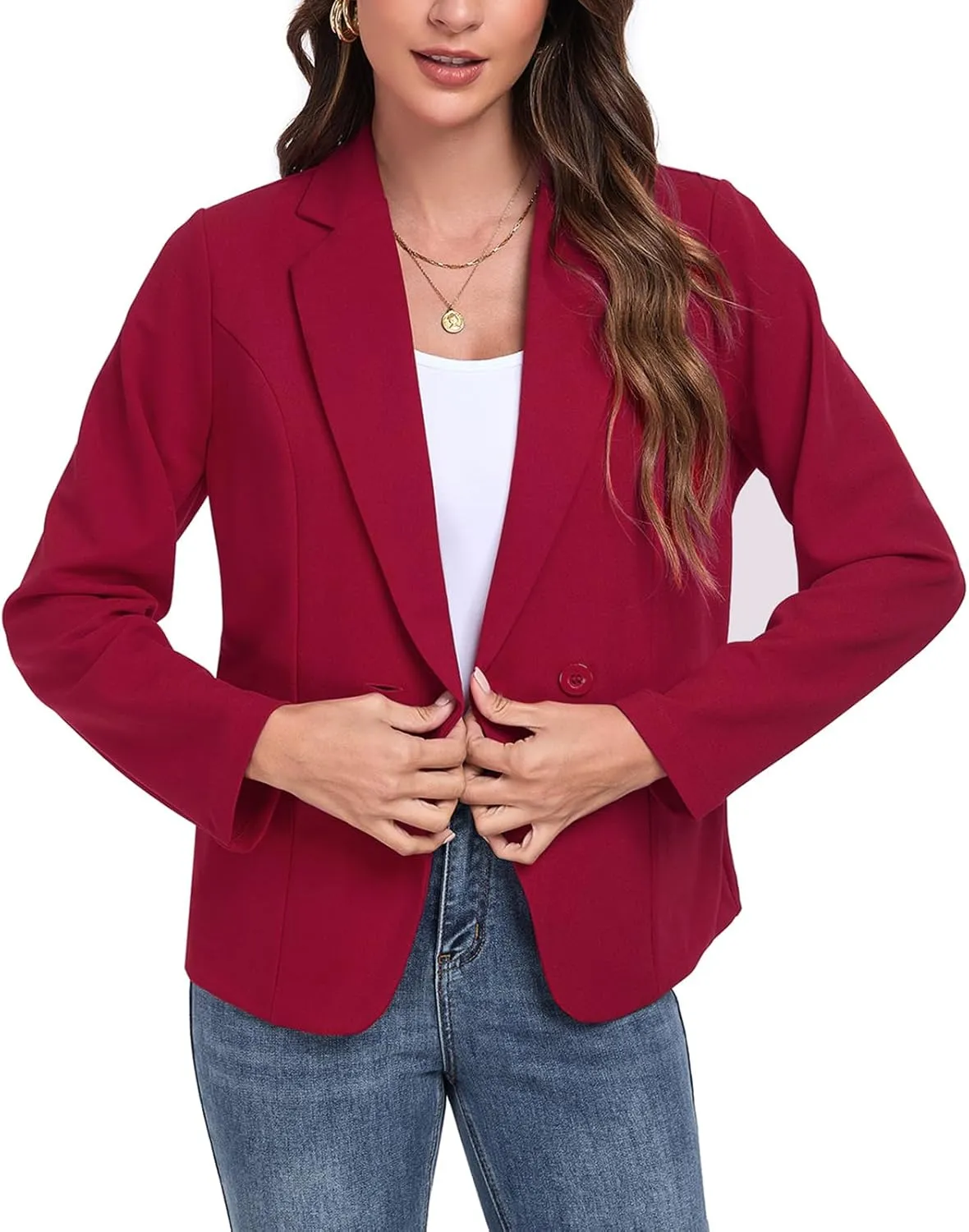 Womens Blazers Casual Long Sleeve Lapel Button Work Office Blazer Jackets with Pockets 2025, S-2XL