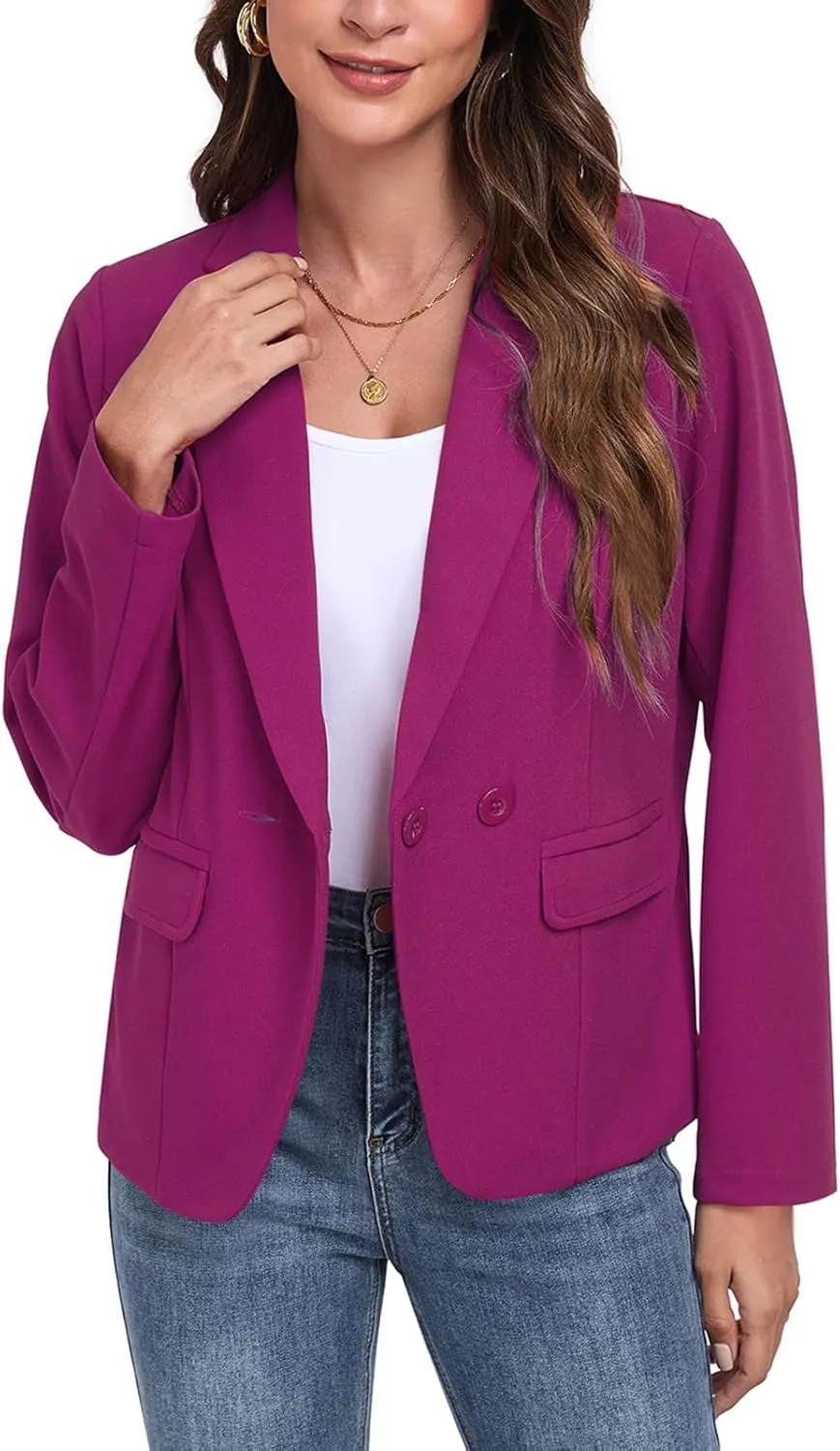 Womens Blazers Casual Long Sleeve Lapel Button Work Office Blazer Jackets with Pockets 2025, S-2XL